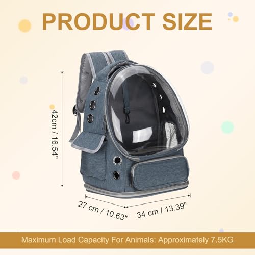 Pet Backpack Carrier, Portable and Ventilated, Oxford Cloth, Dog Cat Travel Bag with Transparent Cover 13.39", (Blue, 1 Pcs), Intended for Hiking/Camping/Traveling - color: Blue