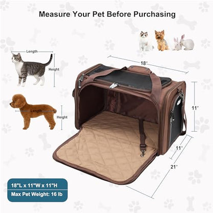 EliteField Deluxe Soft-Sided Pet Carrier (3 Year Warranty, Airline Approved), Travel Bag for Dogs, Cats & Small Pets, with Expandable Mat - color: Brown, size: Medium: 18"L x 11"W x 11"H