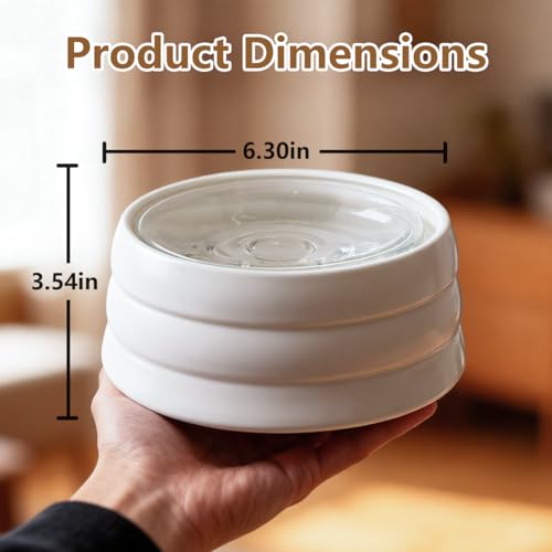 BOBO & BOWL Anti-Splash Pet Drinking Bowl with Floating Glass Disk (1.2L/40 oz), Food-Grade Ceramic Water Bowl for Small & Medium Dogs - Elevated, Heavy Sturdy, Dishwasher & Microwave Safe, White - color: White-with Floating Tray