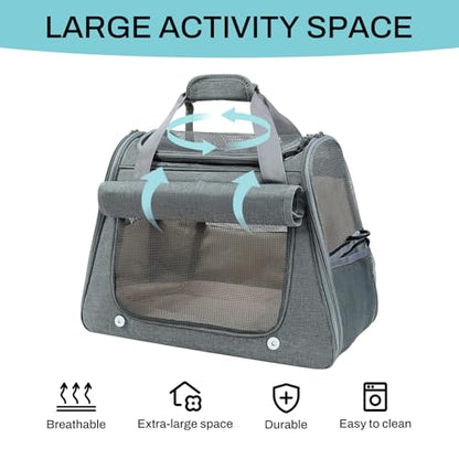 Airline Approved Soft-Sided Pet Carrier for Cats & Small Dogs - Ventilated Travel Bag with Removable Mat, Under 15 lbs, Grey - color: Grey