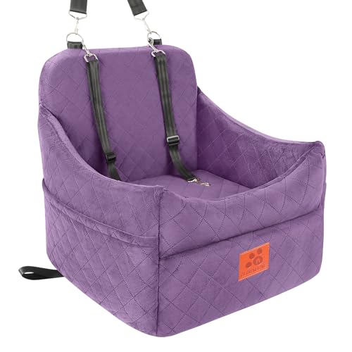 GL GLENSLAVE Dog Car Seat for Small/Medium Dogs, Dog Booster Car Seats with Thick Cushion for Dogs Under 35lbs, Detachable Washable Pet Carseat with Storage Pockets, 2 Safety Belts(Purple) - color: Purple