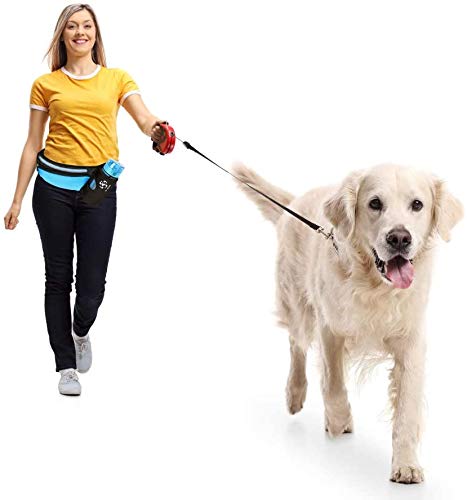Running Belt Sport Waist Pack/Pouch w/Water Bottle Holder Hydration Fanny Pack Reflective Stripes Cellphone Storage Earphone hole for Dog walker Hiking Travel Adjustable (Black with Dog Prints) - color: Black with Dog Prints