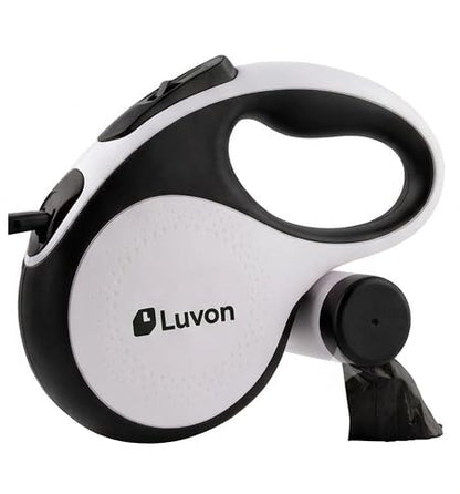 LUVON Retractable Dog Leash – 16ft Tangle-Free Extendable Lead | Ergonomic Handle | Heavy Duty Nylon Tape | Poo Bag Dispenser + 15 Bags Included | Retractable Leash for Medium Large Dogs Up to 66lbs