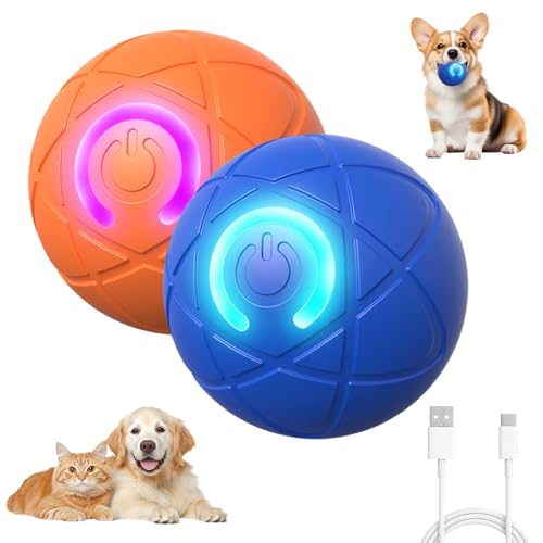 Smart Jumping Ball Toy for Dogs, Duraspin Dog Bouncing, Shaky Ball Toy USB Rechargeable Interactive Bouncing Toys for Puppy Toys (Orange/Blue) - color: Orange/Blue