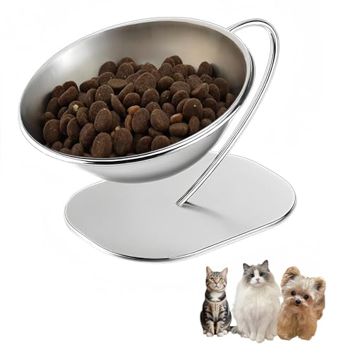 Elevated Cat Bowls,15 Degree Inclined Stainless Steel Cat Bowls,Detachable Metal Bracket,Protect The Cervical Spine,Prevent Vomiting,Ergonomic Design for Healthy Eating & Digestion - size: 1PC