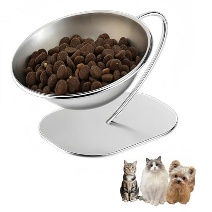 Elevated Cat Bowls,15 Degree Inclined Stainless Steel Cat Bowls,Detachable Metal Bracket,Protect The Cervical Spine,Prevent Vomiting,Ergonomic Design for Healthy Eating & Digestion - size: 1PC