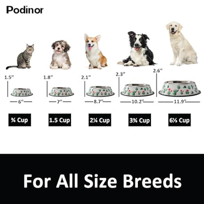 Stainless Steel Dog Bowls, Food and Water Non Slip Anti Skid Stackable Pet Puppy Dishes for Small, Medium and Large Dogs (2 Pack) - color: Cactus, size: 1.5 Cup/12 oz