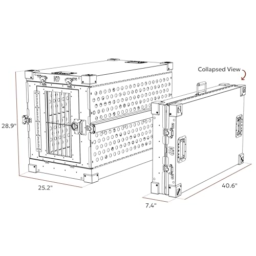 K9 Kennel Boss Aluminum Collapsible Dog Crate, Heavy Duty Folding Kennel - Medium-Long (Gray) - color: Gray, size: 40.6"L x 25.2"W x 28.9"H