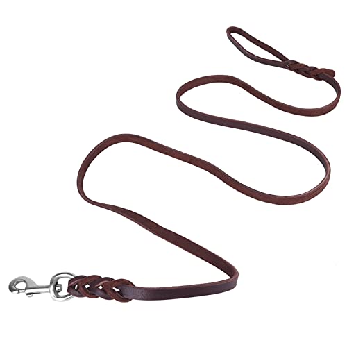 SUNGOOYUE Dog Lead Leash Leather Training Safety Rope 1.6m Padded Handle Lobster Clasp for Walking Running Hiking Medium Dogs (The Material Length is 2.5 Meters and the net) - size: The material length is 2.5 meters and the net