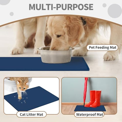 WePet Non-Slip Waterproof Pet Feeding Mat, 20x12 Inch - Silicone Dog & Cat Food Mat with Raised Edge to Stop Food Spills and Water Spills - Dishwasher Safe, Easy Clean - color: Ocean Navy