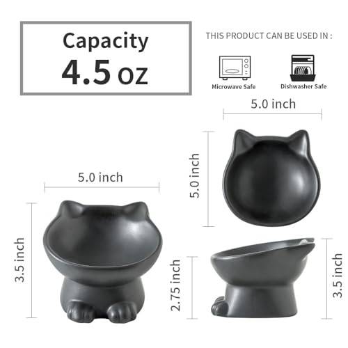 Nihow Slanted Elevated Cat Bowls: 5 Inch Ceramic Raised Cat Food Bowl for Protecting Pet's Spine - Microwave & Dishwasher Safe -Matte Black (4.5 OZ /1 PC) - color: Matte Black, size: 4.5 OZ