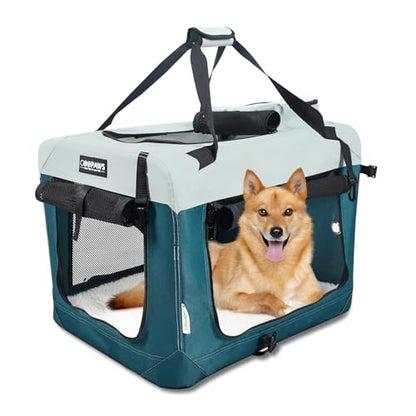 JESPET Soft Dog Crates Kennel for Pets, 3 Door Soft Sided Folding Travel Pet Carrier with Straps and Fleece Mat for Dogs, Cats (8-Teal Blue, Large(30" L x 21" W x 23" H)) - color: 8-Teal Blue