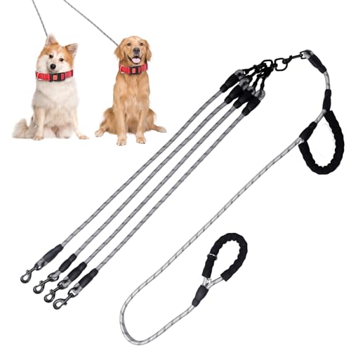 Exceptional 360 Anti-Tangle & No Pull Dog Leash - Four Handle & Reflective for Safety & Convenience - Small & Medium Dogs (Grey, 4 Way) - color: Gray, size: 4 Way