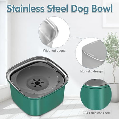 UPSKY 3L Dog Water Bowl 101oz Stainless Steel No Spill Large Capacity Dog Food Water Bowl Slow Water Feeder, Spill Proof Pet Water Dispenser Vehicle Carried Travel Water Bowls - color: K-Dark Green