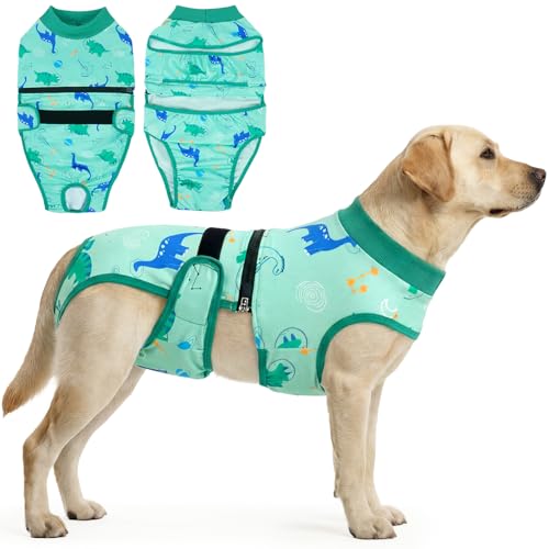 QBLEEV Dog Diapers Overalls, Escape Proof Full Body Female Male Dog Diapers with Suspenders, Reusable Washable Period Pants for in Heat Incontinence, 2-1Detachable Doggie Onesie with Tail Hole - color: Green, size: XS