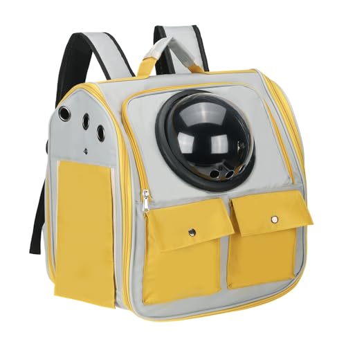Pet Backpack Carrier, Portable and Ventilated, Oxford Cloth, Dogs Cats and Small Animals Travel Bag 12.99", (Yellow, 1 Pcs), Intended for Hiking/Camping/Traveling - color: Yellow