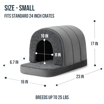 PELZIN Orthopedic Dog Bed House - Indoor Dog Tent with Washable Removable Cover - Pet Bed with Cover Cave - Nonskid Bottom, Ideal for Small Breeds & Fits 24-Inch Crate - 23"x16", Charcoal - size: 23"L x 16"W x 17"Th