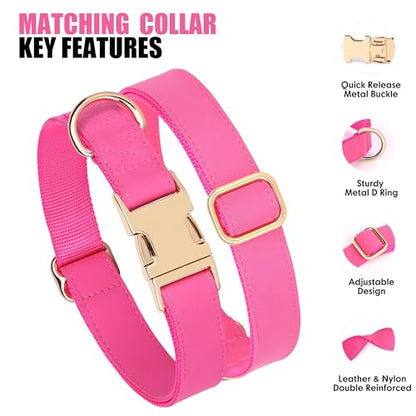 PET ARTIST Soft PU Leather Dog Collar, Bright & Stylish Hot Pink Dog Collar Girl with Quick Release Rose Metal Buckle, Nylon Padded Durable Pet Collars Adjustable for Medium Dogs, Neck Fit 13-19" - color: Hot Pink, size: M: Fit 13-19" Neck(20-55 lbs)