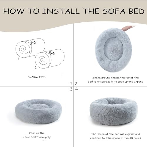 Bunlitent 46'' Donut Dog Bed, Calming Dog Bed for Large Sized Dog, Grey | Plush Anti-Anxiety, Donut Shape, Warming Cozy, Round Cuddler Nest, Soft Cute,Marshmallow Cuddler Nest Pet Bed - color: grey, size: 46"L x 46"W x 8"Th