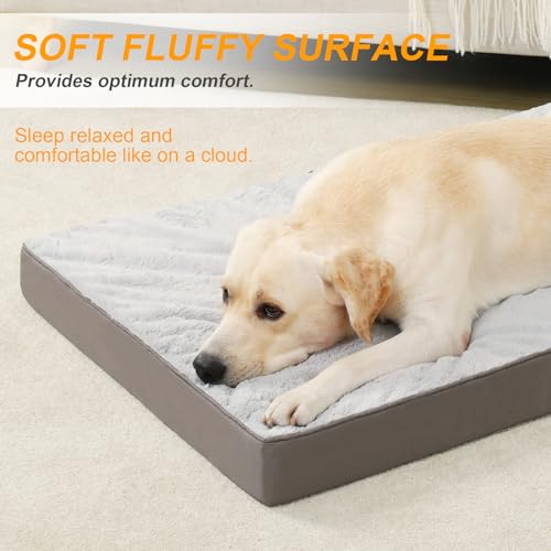 KSIIA Orthopedic Dog Bed - Waterproof, Large, Plush, Washable with Egg Crate Foam & Removable Cover & Nonskid Bottom, 36 x 27 Inch, Gray - color: Light Grey, size: 36.0"L x 27.0"W x 3.0"Th