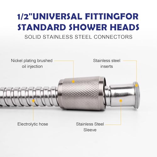 59" Brushed Nickel Shower Hose Replacement Handheld Kink Free Stainless Steel Shower Head Wand Hose Extension Extra Long with Brass Insert and Nut, Durable & Flexible for Pet Bathing Cleaning - color: Brushed Nickel, size: 59 Inches