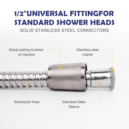 59" Brushed Nickel Shower Hose Replacement Handheld Kink Free Stainless Steel Shower Head Wand Hose Extension Extra Long with Brass Insert and Nut, Durable & Flexible for Pet Bathing Cleaning - color: Brushed Nickel, size: 59 Inches