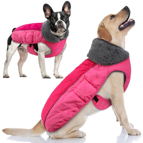 Doglay Dog Coat, Waterproof Dog Jacket Pet Winter Coat for Cold Weather with Thicken Furry Collar, Reflective Puppy Winter Jacket Warm Fleece Lining for Small Medium Large Pets - color: Hot Pink, size: S(Chest : 11-18.11" , Back : 9.84")