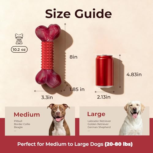 3-Pack Tough Dog Toys for Aggressive Chewers: Beef Flavored Long Lasting Dog Bones for Large Dogs, Heavy Duty Nylon & Rubber Dog Chew Toys to Keep Them Busy, Medium & Large Breed, Red - color: 3 PC-Beef-Red
