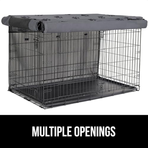 GORILLA GRIP Dog Crate Covers compatible with Amazon Basics Dog Crates, All Sides Open, Privacy Cover Fits 48" Wire Kennel, Breathable Mesh Windows, Light Reducing Puppy Training Cage Topper, Gray Paw - color: Gray Black Paw, size: 48" X 30" X 33"