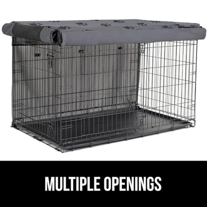 GORILLA GRIP Dog Crate Covers compatible with Amazon Basics Dog Crates, All Sides Open, Privacy Cover Fits 48" Wire Kennel, Breathable Mesh Windows, Light Reducing Puppy Training Cage Topper, Gray Paw - color: Gray Black Paw, size: 48" X 30" X 33"