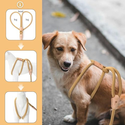 Mile High Life Harness Lead No Pull, All in one Dog Lead 2-in-1, Rope Leash and Harness Two in One, Slip Leash for Puppy Small Dogs Training, 4FT Yellow - color: 4 feet-Yellow