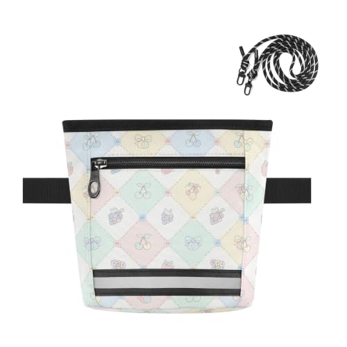 Fruits Water-Resistant Dog Treat Pouch, 3 Ways to Wear Treat Bag with Magnetic Closure & Reflective Strip, Hands-Free for Pet Training, Walking