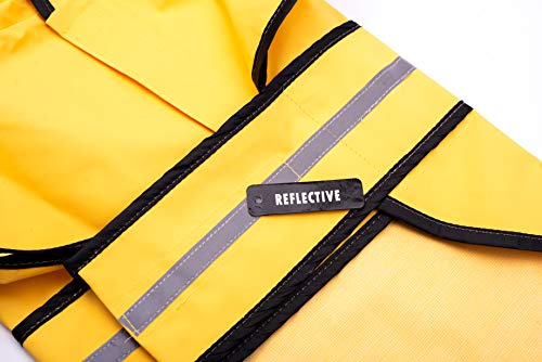 SPOT Rainy Days Slicker - Yellow Dog Rain Jacket With Hood, Reflective Strip for Safety, Leash Hole & Adjustable Velcro Belly Strap, 100% Polyester Water Resistant Pet Raincoat - Large, 17in Long - size: Large
