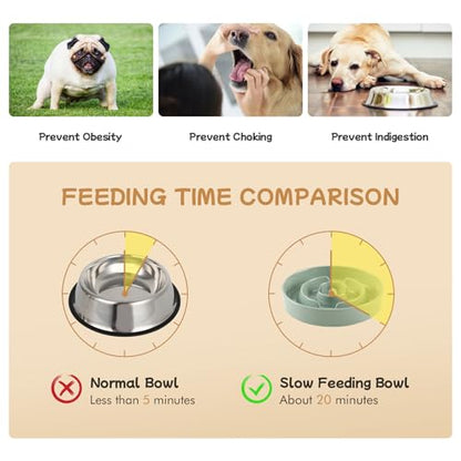Havniva 6.1” Raised Slow Feeder Dog Bowls Set, 0.9 Cups Ceramic Slow Feeder Dog Bowl and 6.1” Dog Water Bowl with Elevated Wooden Stand Puzzle Dog Food Bowl for Small Dogs Anti-Gulping & Anti-Choking - color: 2 x Light Green+Stand-A, size: 6.1inch-New