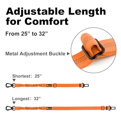 Plutus Pet Dog Seat Belt for Car, Adjustable Dog Car Harness with Carabiner Clip, Reflective Safety Dog Seatbelt Leash with Elastic Bungee, Orange - color: Orange