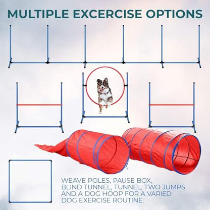 Dog Agility Training Equipment Set, Pet Outdoor Games Starter Kit,Obstacle Course,with Tunnel, Jump, Hurdle, Weave Poles