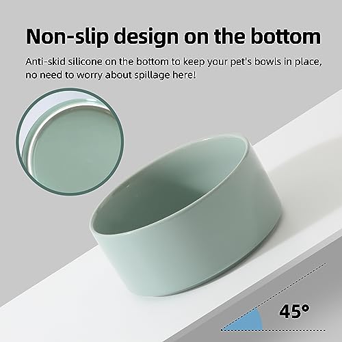 Havniva 7.3inch Ceramic Dog Bowls Dog Food Bowl for Medium Breed Dog Food and Water Bowl Non-Slip Dog Dish Large Capacity Feeding Pet Water Bowl - color: 1 Bowl - Light Green, size: 7.3inch