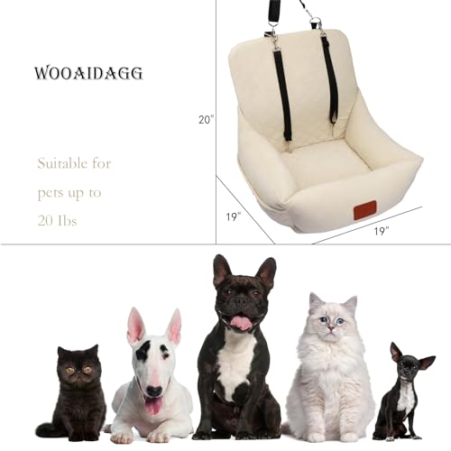WOOAIDAGG Dog Car Seat for Small Dogs,Ultra-Soft Fabric,2 Storage Pockets & Safety Leash,Adjustable Straps,Easy to Install,Fully Detachable and Washable(Beige) - color: Beige