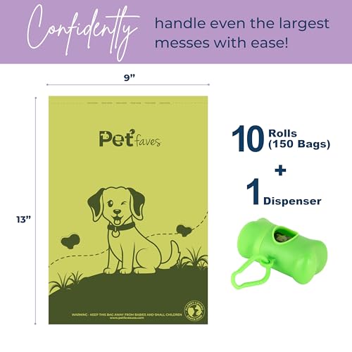 Pet Faves Eco-friendly Dog Poop Bags -100% Leak-Proof, Strong and Extra Long Doggie Poop Bags for Dogs and Cats waste bag, Lavender Scented - 150 Bags (1 pack)