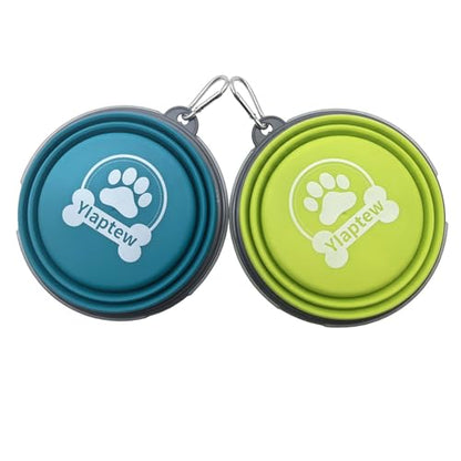 Medium Collapsible Dog Bowl 23oz,2 Pack Portable and Foldable Pet Travel Bowls with 2 Carabiners & Lids for Dogs Cats and Small Animals (Blue+Green+Grey, 650ml)