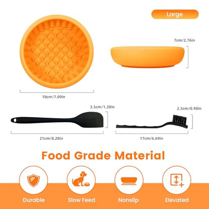 Dog Slow Feeder Licking Bowl,Freezeable Anxiety Relief Treat Dispenser, Non-Slip Anti-chocking Pet Dish,Entertainment Interactive Puzzle Toy for Mediuml Large Breed, BPA Free Silicone Dishwasher Safe - color: yellow, size: L