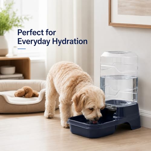 Gravity Pet Waterer for Dogs and Cats, Automatic Water Dispenser, 0.75 Gallon, Navy, Indoor Feeding Water Station