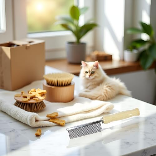Pet Grooming Comb for Long Haired Cats and Dogs - Stainless Steel Pin Teeth Wooden Handle Fur Hair Brush - Removes and Prevents Matted Fur