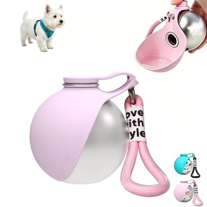 Portable Dog Water Bottle, Flip-Top Silicone Bowl Design, Insulated Hot & Cold Retention Material, One-Hand Leakproof Use, Perfect for Walking & Hiking, 10oz (Pink, No Print) - color: Pink