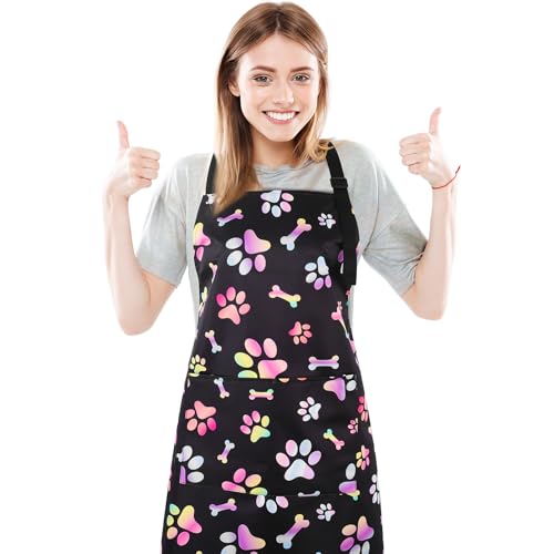 Dog Grooming Waterproof Apron with 2 Pockets, Cute Animals Puppy Dog Pets Apron - style: Gradient Colorful Dog Paw