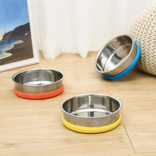 Anti-Slip Stainless Steel Pet Bowl for Dogs & Cats, Yellow