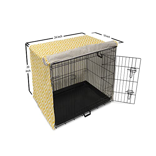 Lunarable Yellow Dog Crate Cover, Geometric Pattern with Ogee Shapes Waves and Curves Design Modern Boho Print, Easy to Use Pet Kennel Cover for Cats & Medium Dogs, 24 Inch, Yellow and White - color: Yellow and White, size: 24 Inch