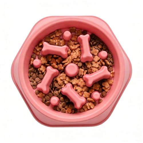 Slow Feeder Dog Bowls Anti Gulping Reduces Gastric Burden Prevents Bloat and Digestive Issues Safe Durable Material Easy to Clean Puppy Slow Feeder Bowl for Healthy Eating Excess Energy Management - color: Pink