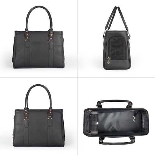 Fashion Pet Carrier Dog Purse Cat Bag Soft-Sided Carriers Travel Airline Approved, Stylish Leather Tote Handbag for Small Animal Puppy Kitten (Black) - color: Black