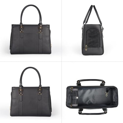 Fashion Pet Carrier Dog Purse Cat Bag Soft-Sided Carriers Travel Airline Approved, Stylish Leather Tote Handbag for Small Animal Puppy Kitten (Black) - color: Black